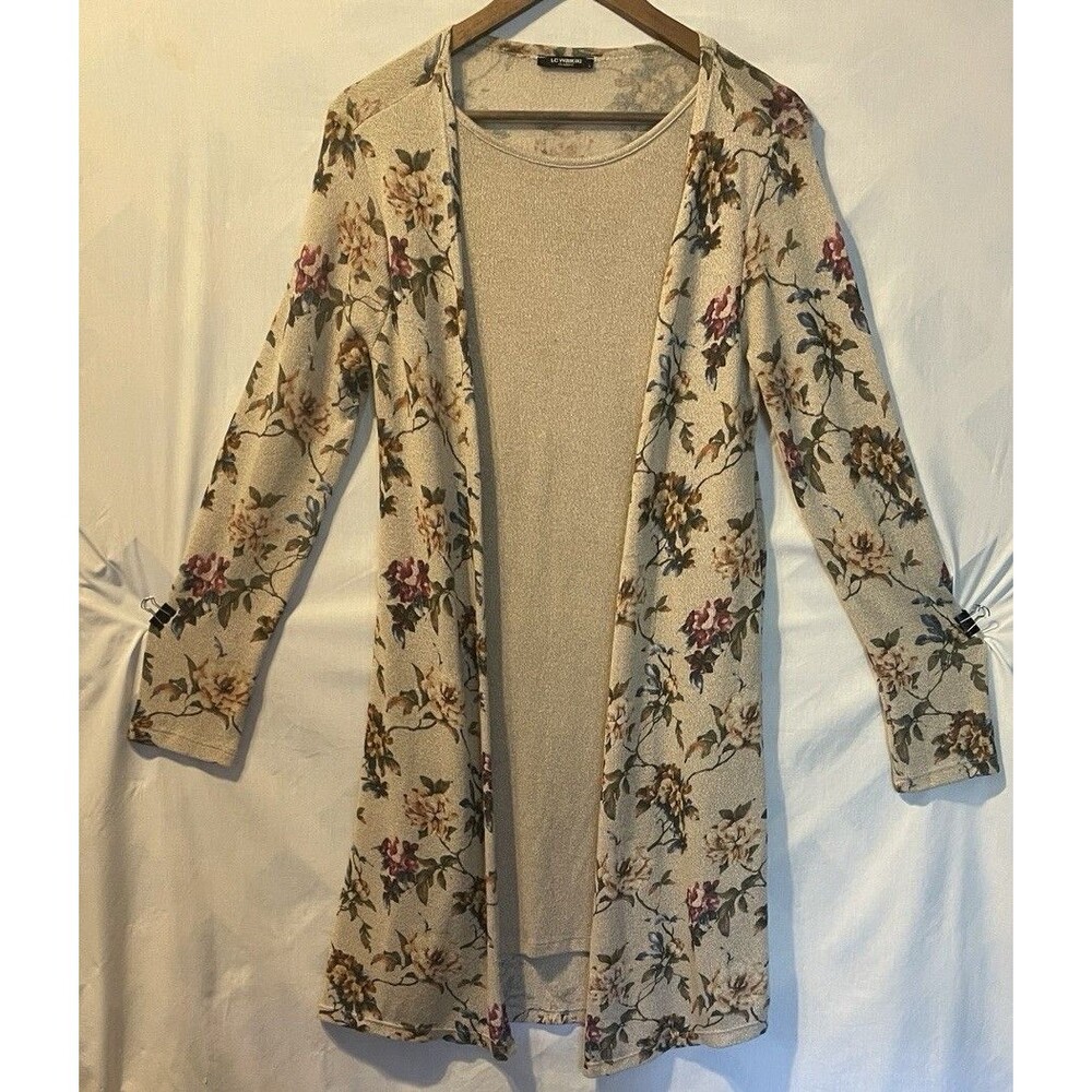 LC Waikiki Classic 2-in-1 Layered Tunic Sweater Cardigan Beige Floral Size L